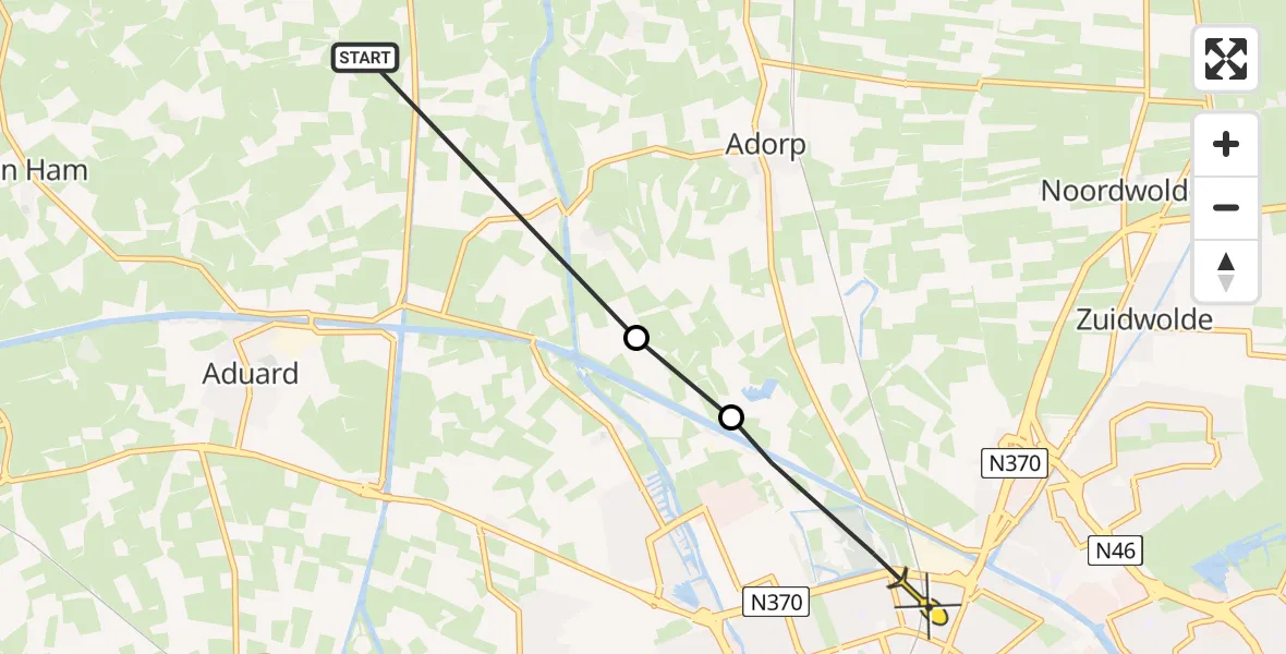Routekaart van de vlucht: Ambulancehelikopter naar Groningen