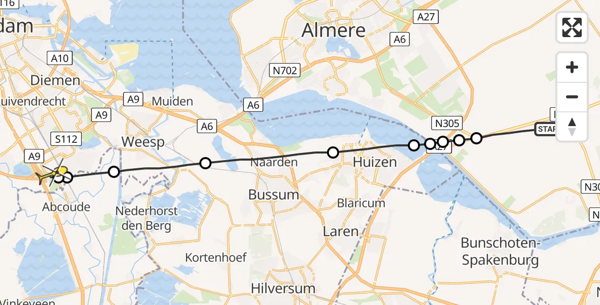 Routekaart van de vlucht: Lifeliner 1 naar Academisch Medisch Centrum (AMC)