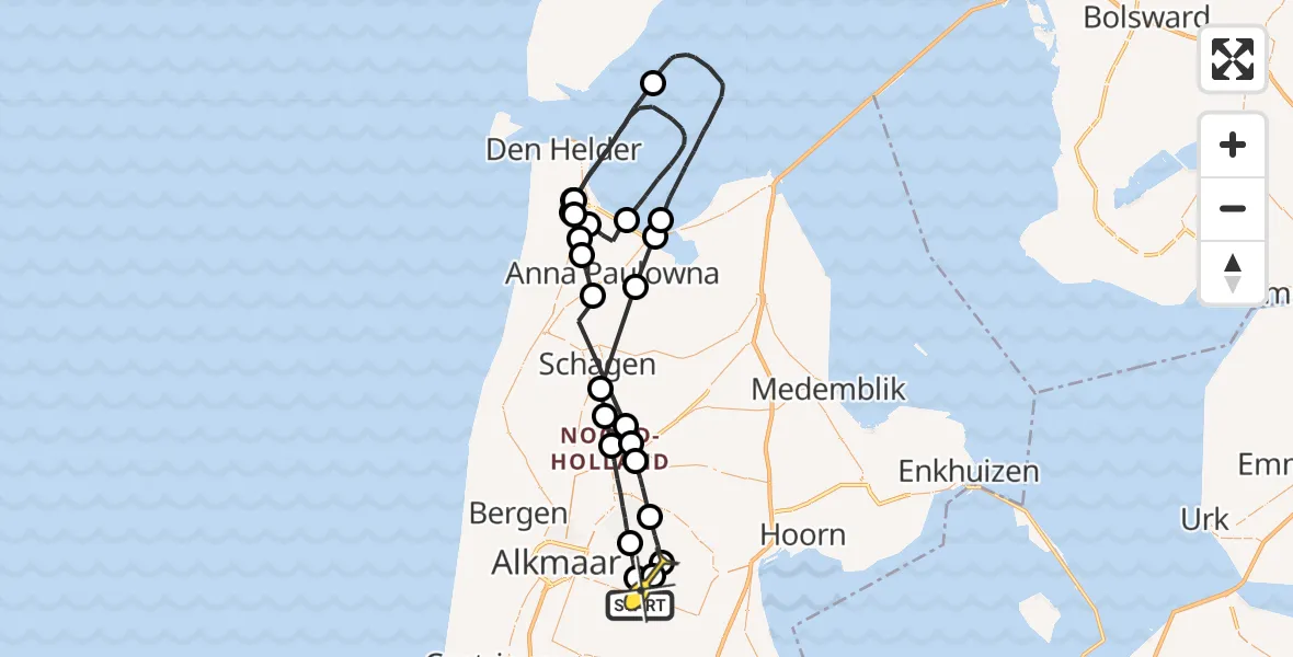 Routekaart van de vlucht: Politieheli naar Schermerhorn