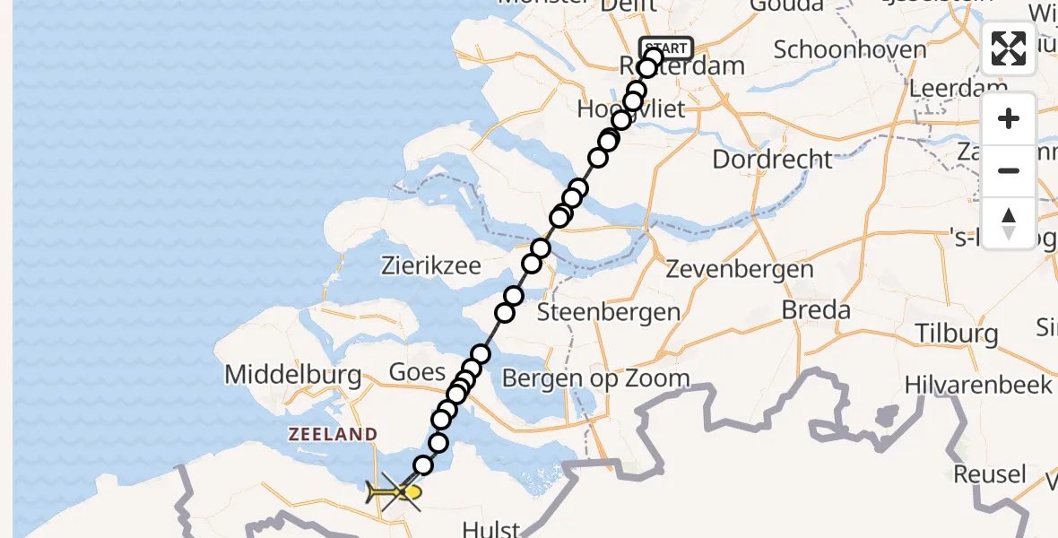 Routekaart van de vlucht: Lifeliner 2 naar Terneuzen