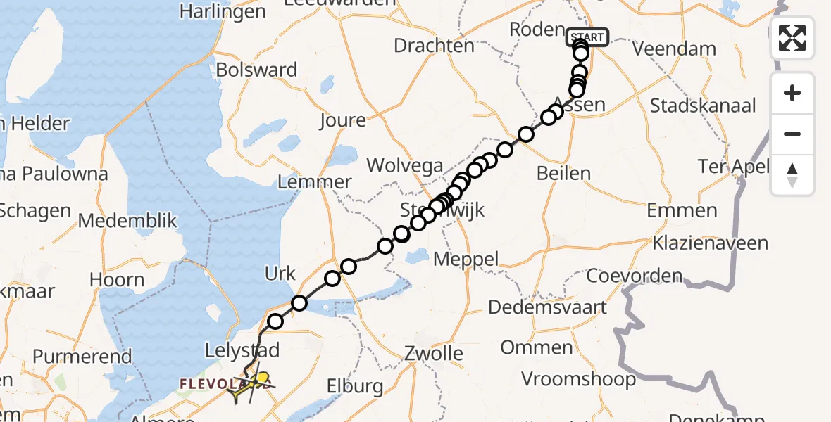 Routekaart van de vlucht: Traumaheli naar Lelystad