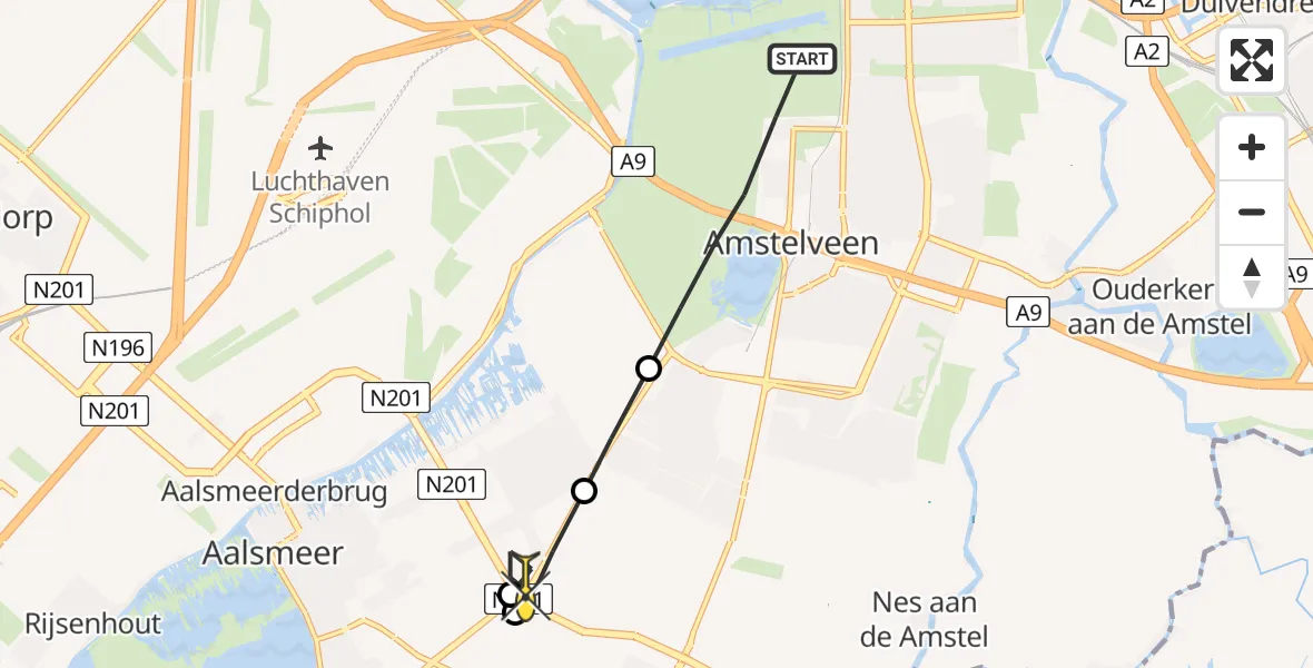 Routekaart van de vlucht: Lifeliner 1 naar Aalsmeer