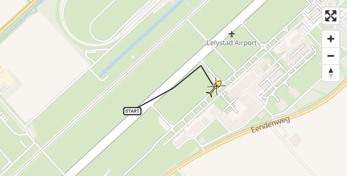 Vluchtroute Traumahelikopter van Lelystad Airport naar Lelystad Airport