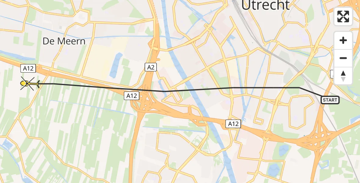 Routekaart van de vlucht: Politiehelikopter naar De Meern