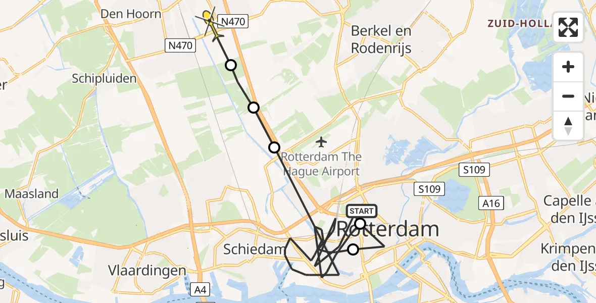 Routekaart van de vlucht: Politieheli naar Delft