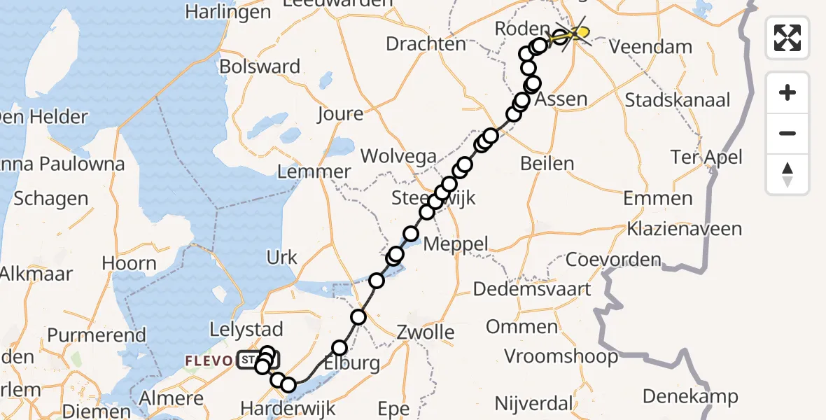 Routekaart van de vlucht: Traumaheli naar Groningen Airport Eelde