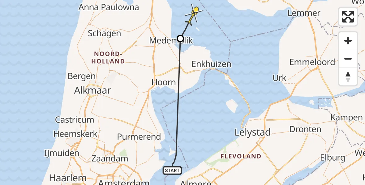 Routekaart van de vlucht: Politiehelikopter naar Medemblik
