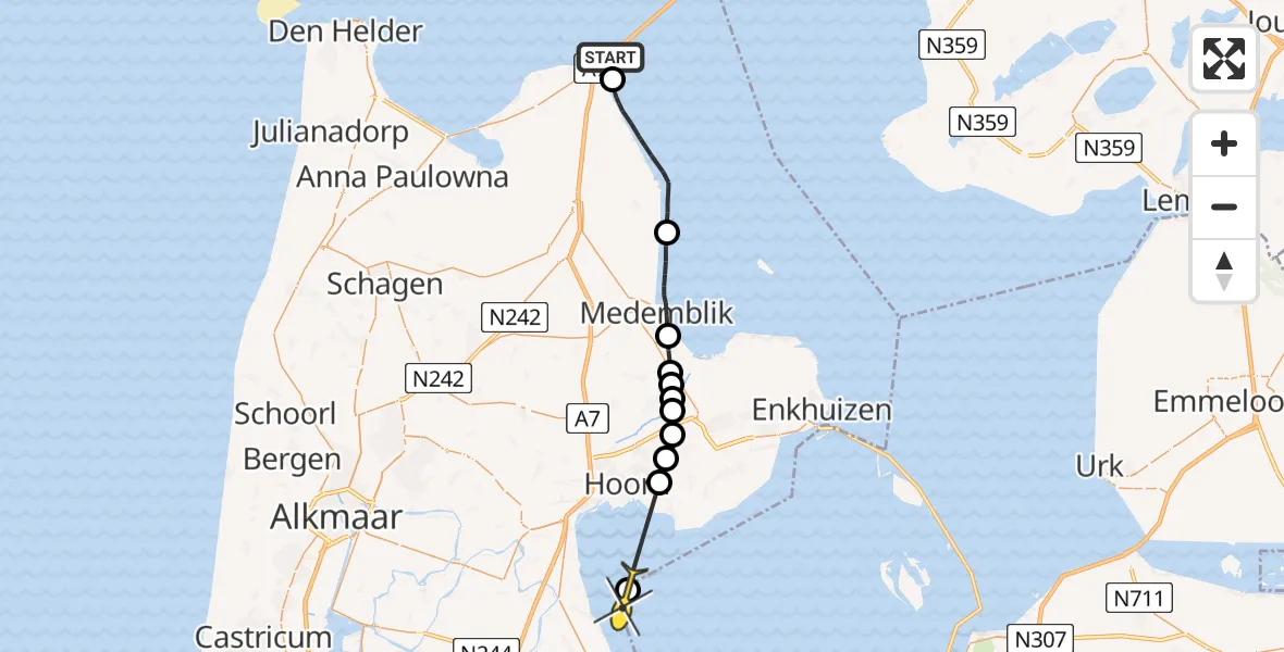Routekaart van de vlucht: Politiehelikopter naar Almere