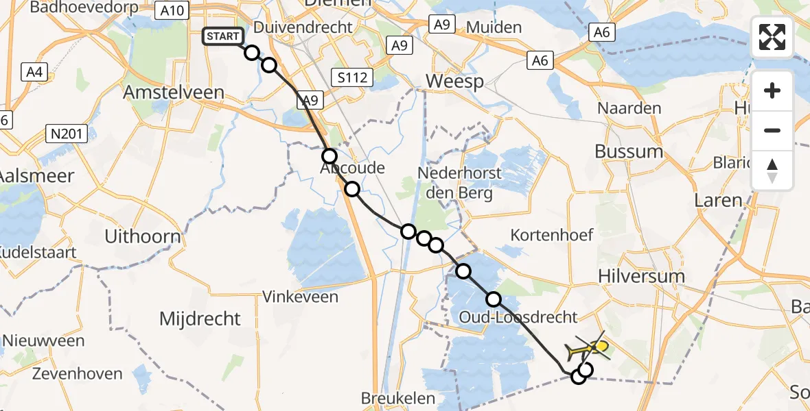 Routekaart van de vlucht: Lifeliner 1 naar Vliegveld Hilversum