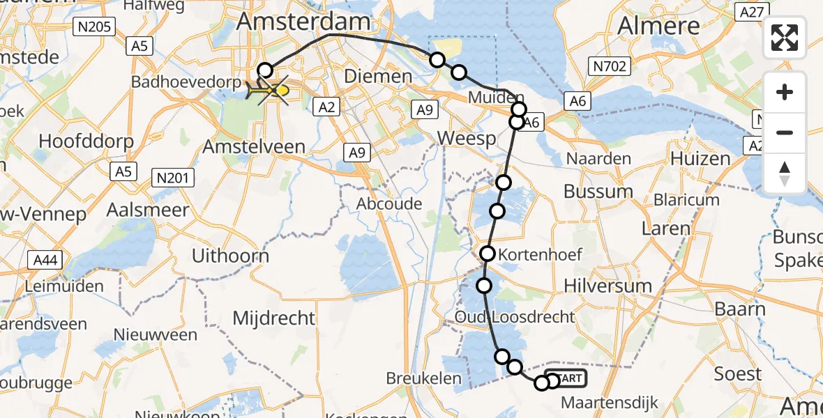 Routekaart van de vlucht: Lifeliner 1 naar VU Medisch Centrum Amsterdam