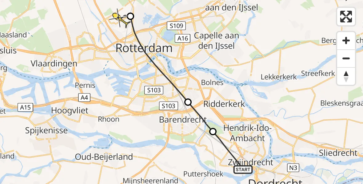 Routekaart van de vlucht: Lifeliner 2 naar Rotterdam The Hague Airport