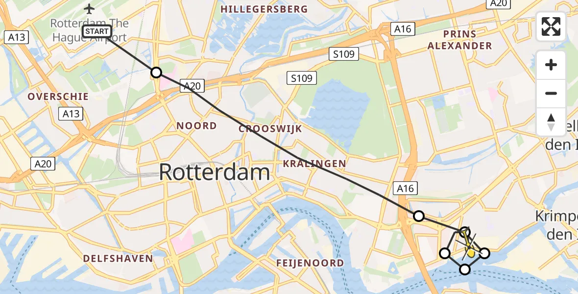 Routekaart van de vlucht: Lifeliner 2 naar Rotterdam