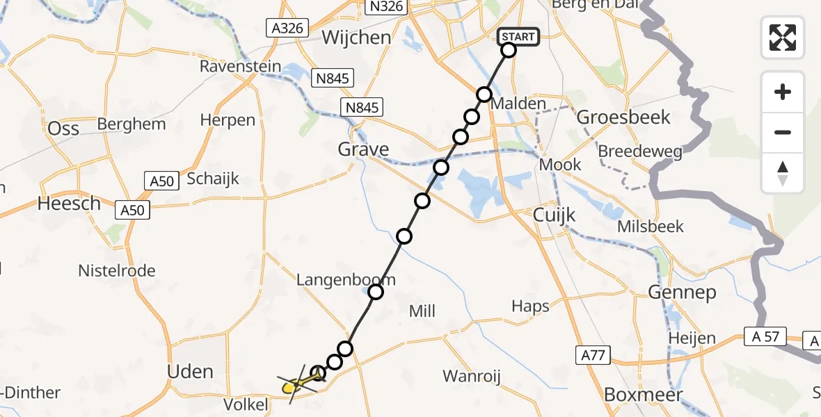 Routekaart van de vlucht: Lifeliner 3 naar Vliegbasis Volkel