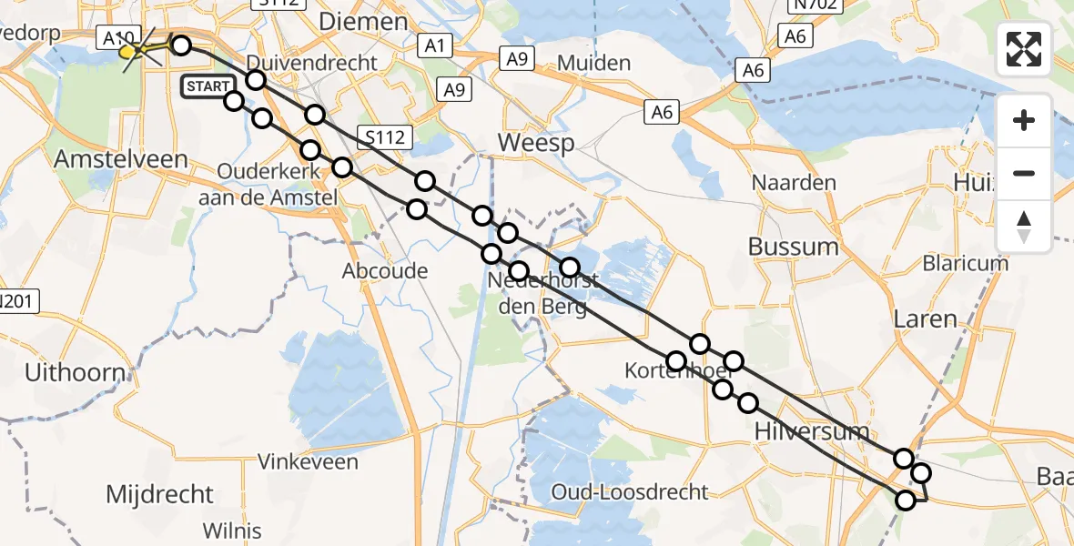 Routekaart van de vlucht: Lifeliner 1 naar VU Medisch Centrum Amsterdam