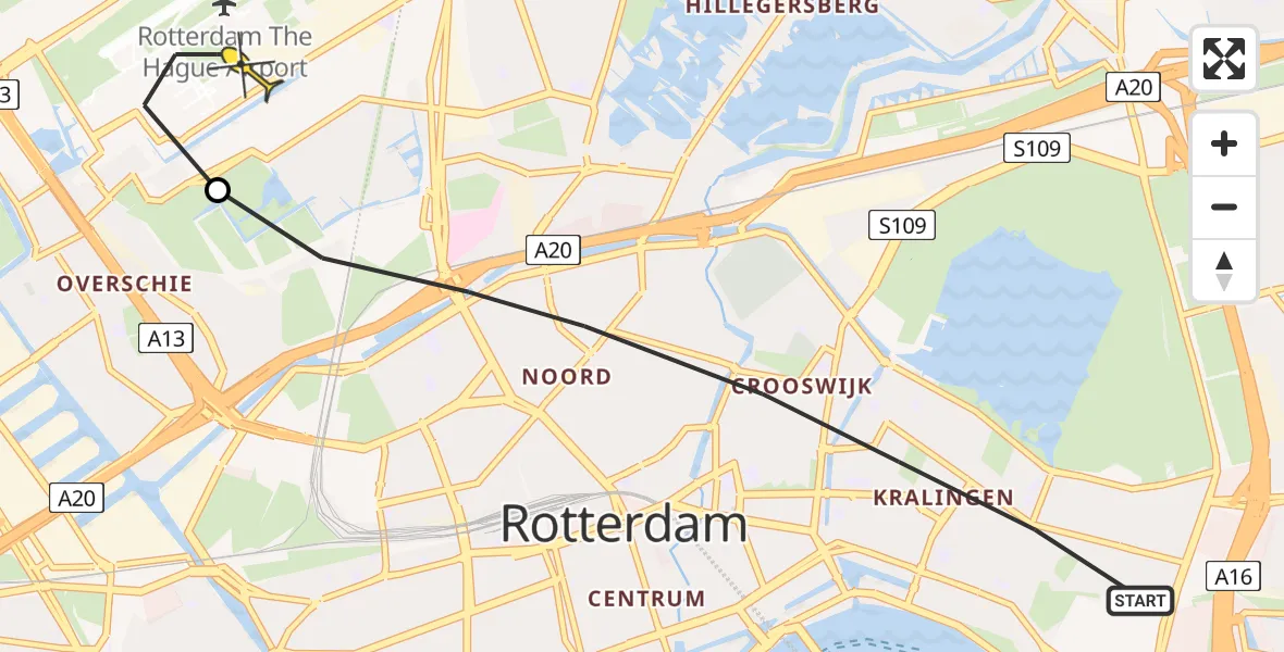 Routekaart van de vlucht: Lifeliner 2 naar Rotterdam The Hague Airport