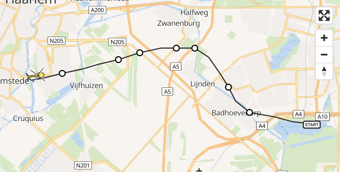 Routekaart van de vlucht: Lifeliner 1 naar Haarlem