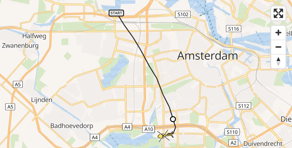 Routekaart van de vlucht: Lifeliner 1 naar VU Medisch Centrum Amsterdam