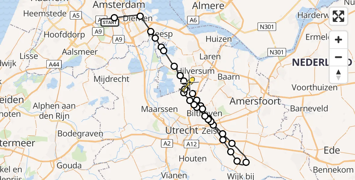 Routekaart van de vlucht: Lifeliner 1 naar Vliegveld Hilversum