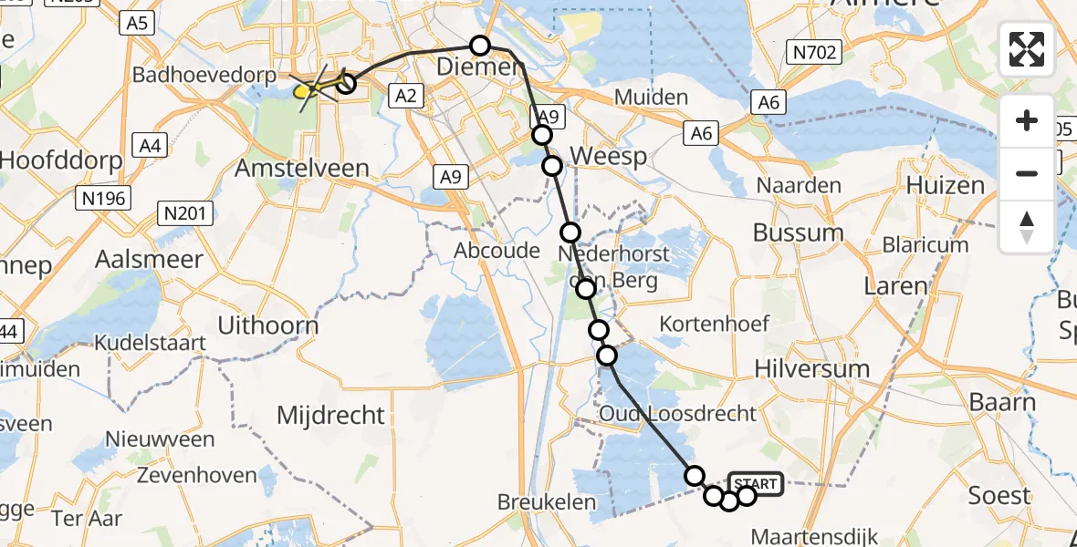 Routekaart van de vlucht: Lifeliner 1 naar VU Medisch Centrum Amsterdam