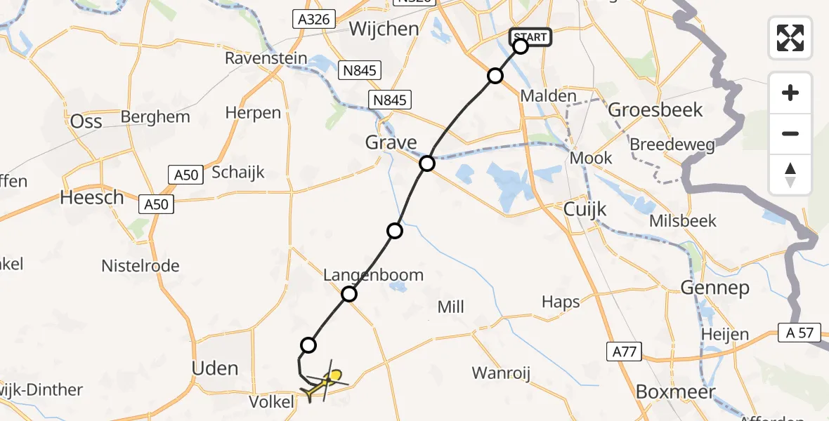 Routekaart van de vlucht: Lifeliner 3 naar Vliegbasis Volkel