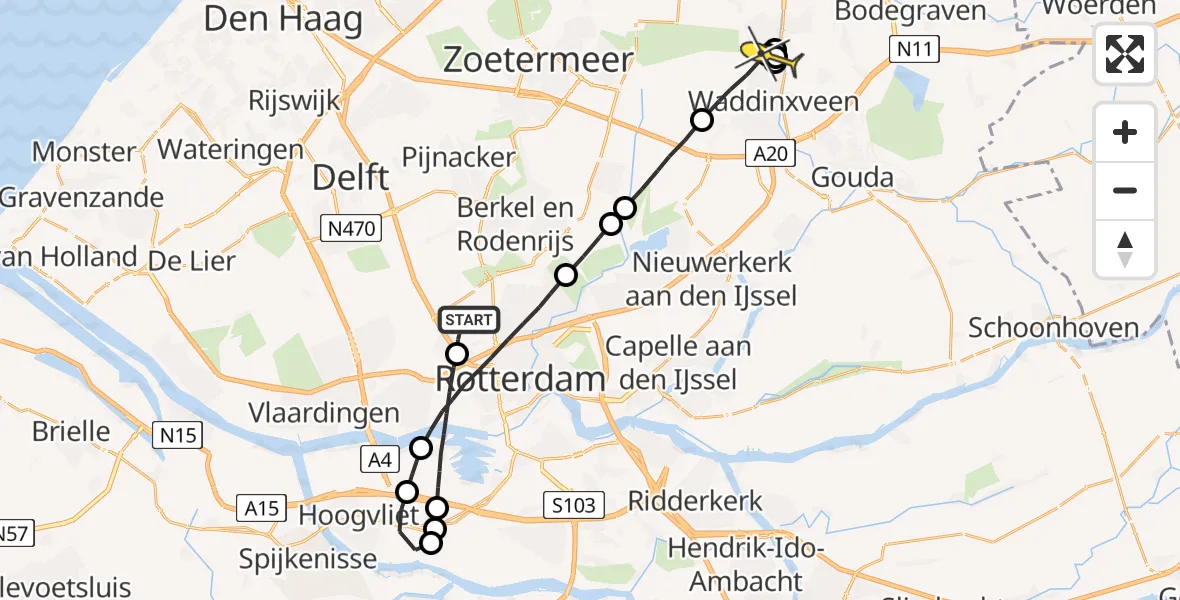 Routekaart van de vlucht: Lifeliner 2 naar Waddinxveen