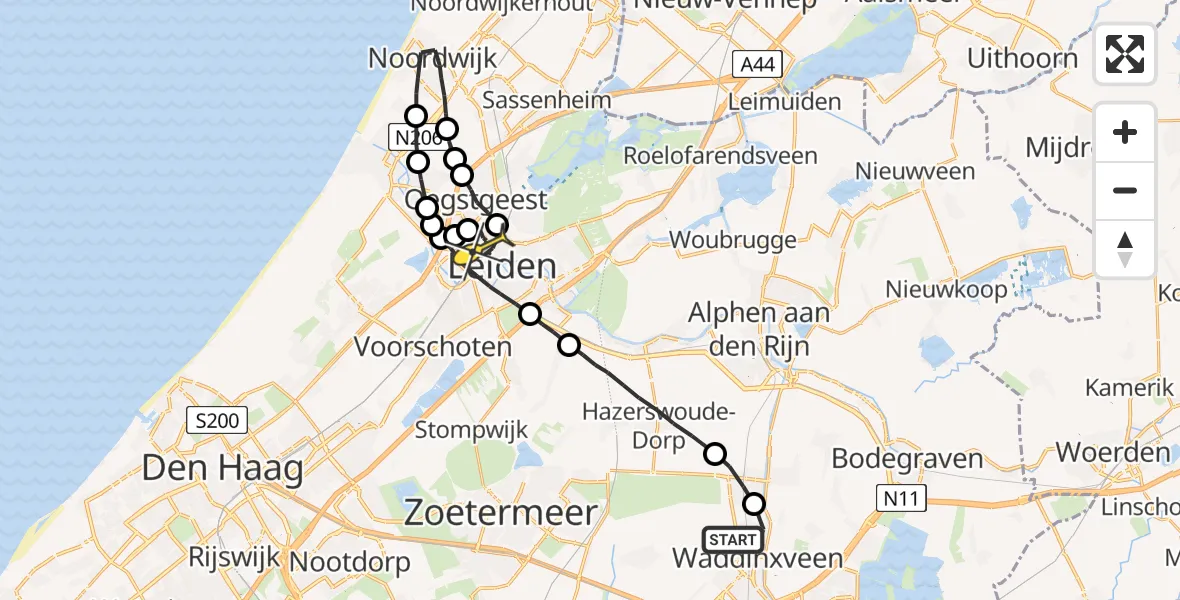 Routekaart van de vlucht: Lifeliner 2 naar Leiden