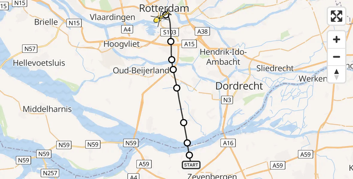 Routekaart van de vlucht: Lifeliner 2 naar Erasmus MC