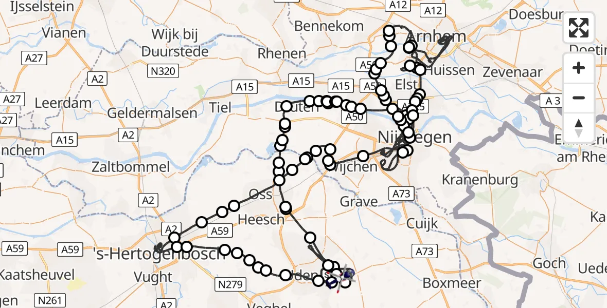 Vluchtroute Politiehelikopter Vliegbasis Volkel - Vliegbasis Volkel, 14 februari 2023, 08:03