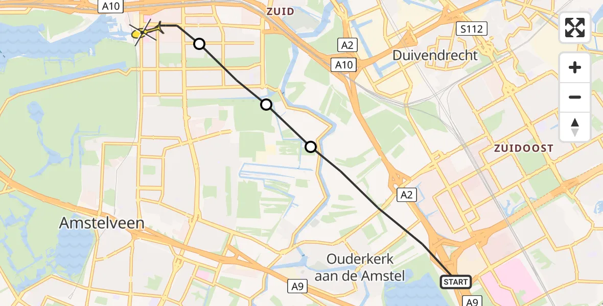 Routekaart van de vlucht: Lifeliner 1 naar VU Medisch Centrum Amsterdam