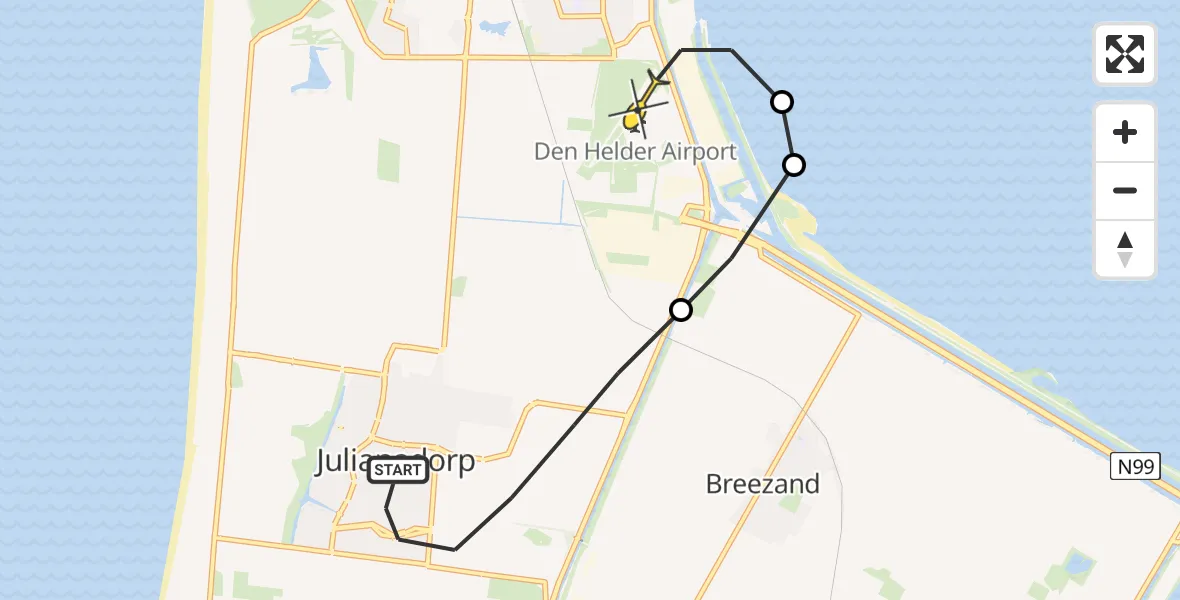 Routekaart van de vlucht: Lifeliner 2 naar Vliegveld De Kooy