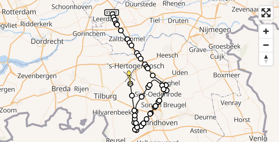 Routekaart van de vlucht: Politieheli naar Vught