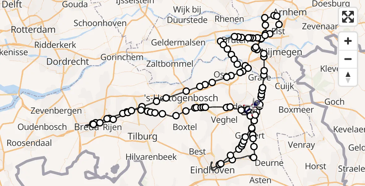 Vluchtroute Politiehelikopter Vliegbasis Volkel - Vliegbasis Volkel, 14 februari 2023, 11:38