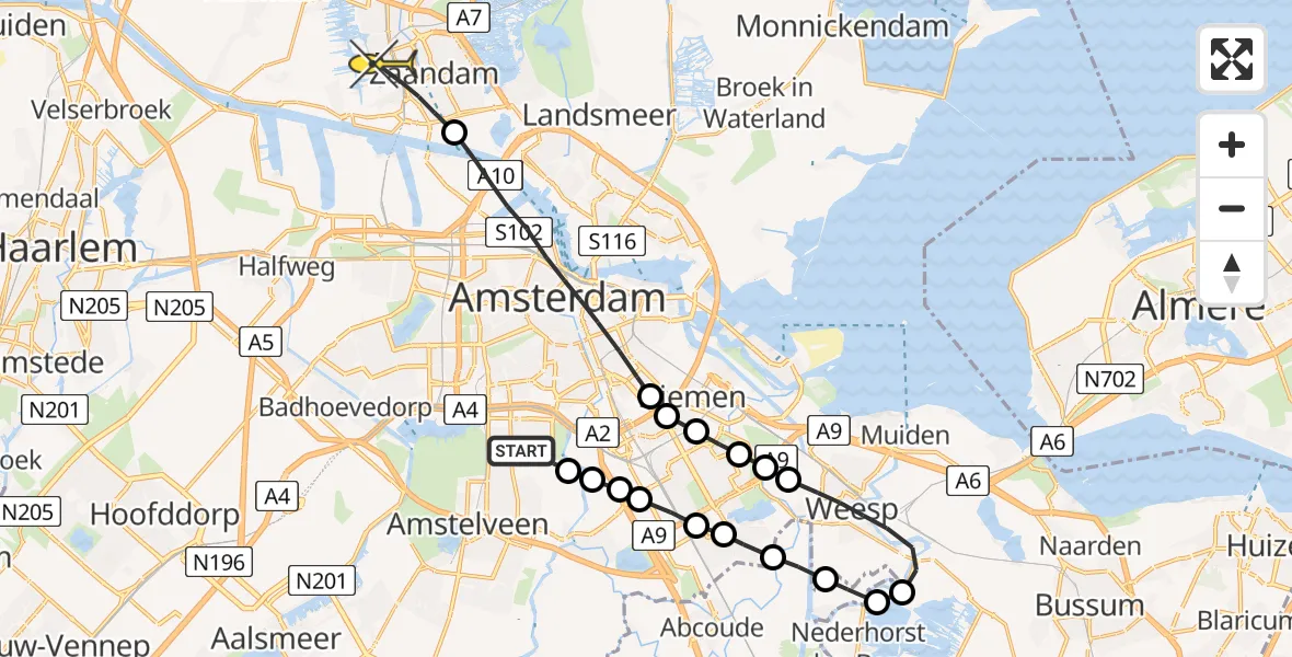 Routekaart van de vlucht: Lifeliner 1 naar Zaandam