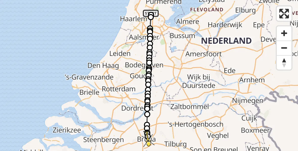 Routekaart van de vlucht: Lifeliner 1 naar Breda