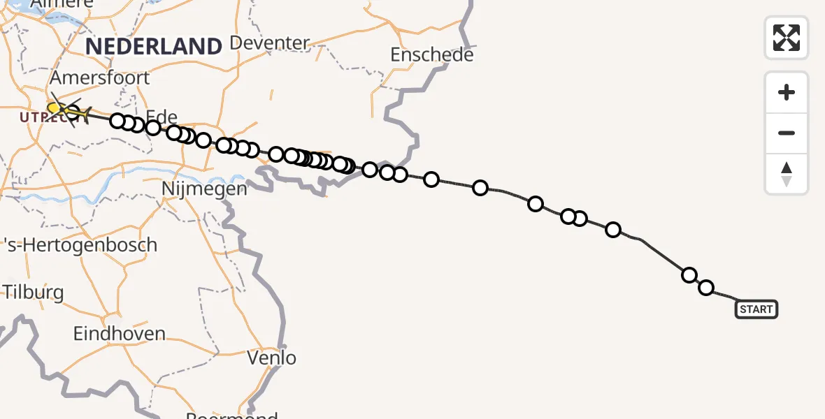 Routekaart van de vlucht: Politiehelikopter naar Zeist