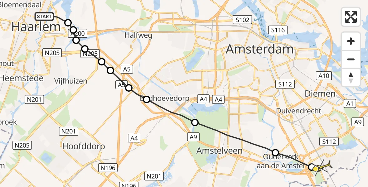 Routekaart van de vlucht: Lifeliner 2 naar Academisch Medisch Centrum (AMC)