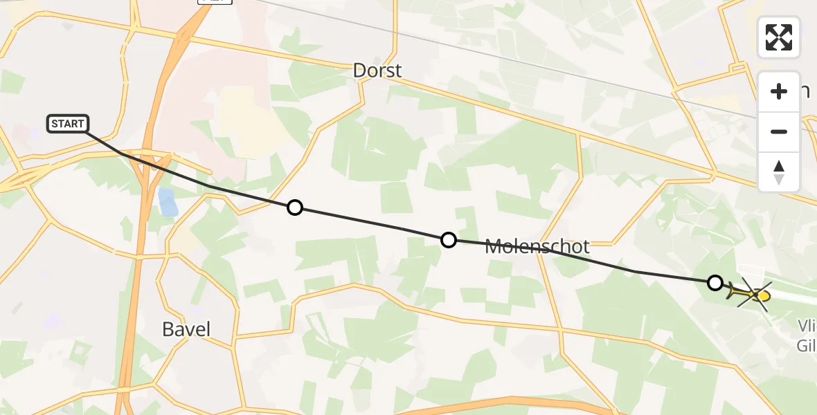 Routekaart van de vlucht: Lifeliner 1 naar Vliegbasis Gilze-Rijen