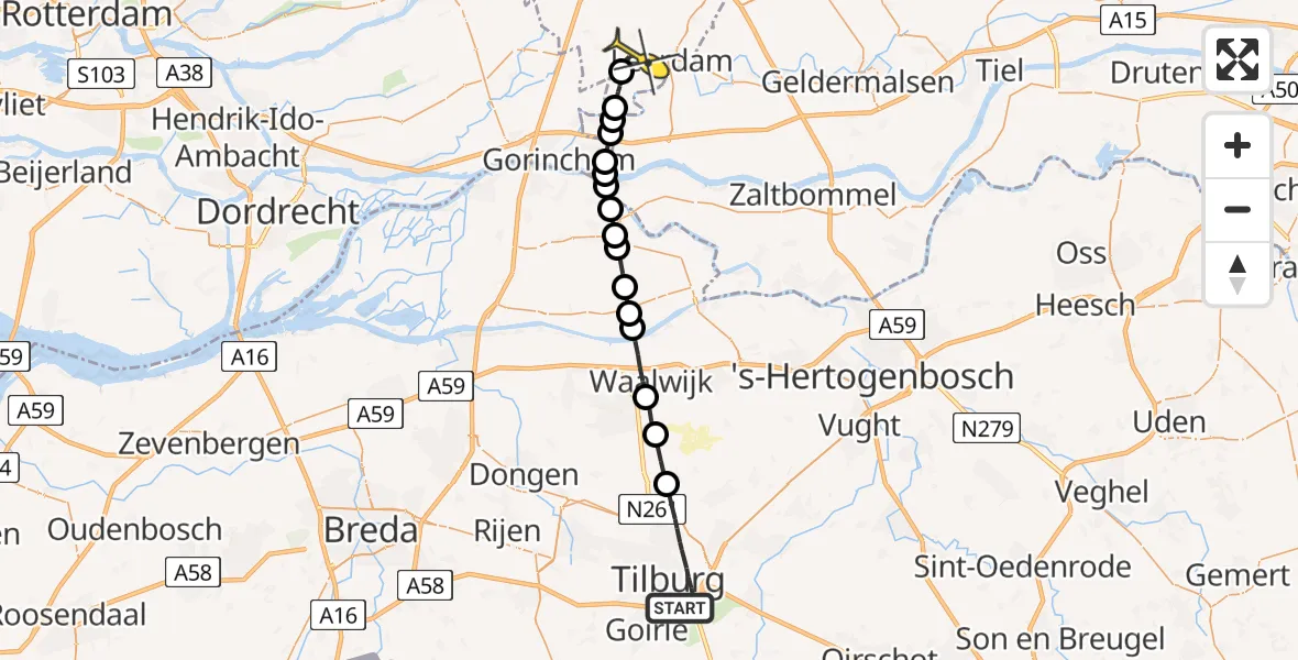 Routekaart van de vlucht: Lifeliner 1 naar Nieuwland