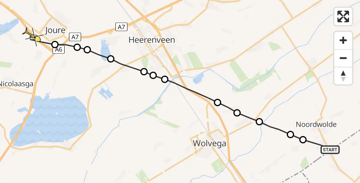 Routekaart van de vlucht: Lifeliner 4 naar Joure