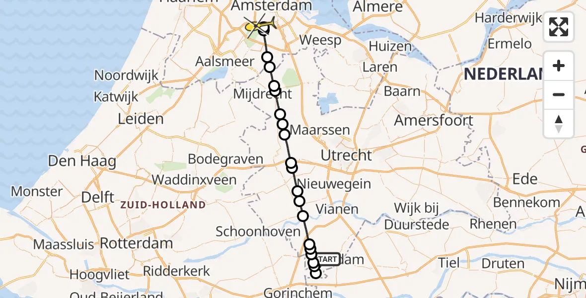 Routekaart van de vlucht: Lifeliner 1 naar VU Medisch Centrum Amsterdam