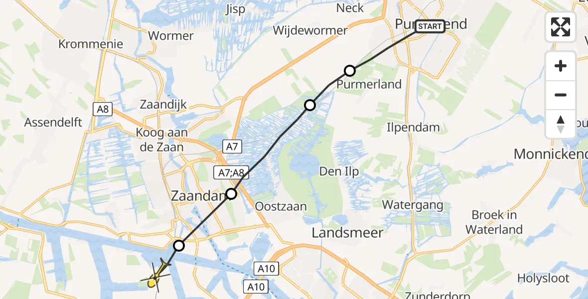 Routekaart van de vlucht: Lifeliner 1 naar Amsterdam Heliport