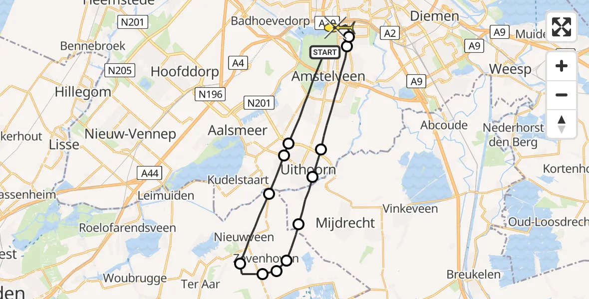 Routekaart van de vlucht: Lifeliner 1 naar VU Medisch Centrum Amsterdam