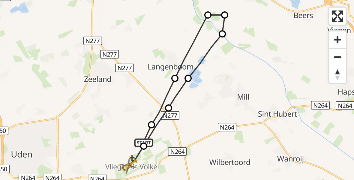 Vluchtroute Traumahelikopter Vliegbasis Volkel - Vliegbasis Volkel, 14 februari 2023, 16:00