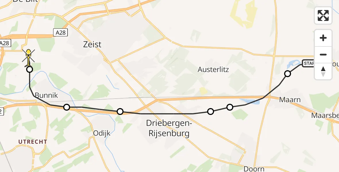 Routekaart van de vlucht: Lifeliner 3 naar Universitair Medisch Centrum Utrecht