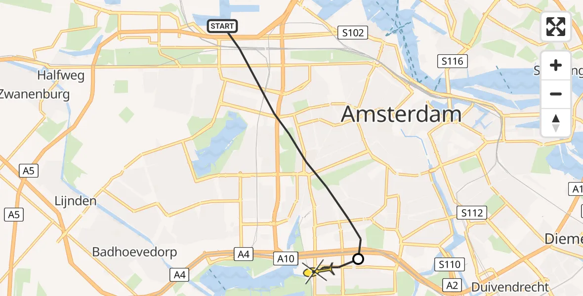 Routekaart van de vlucht: Lifeliner 1 naar VU Medisch Centrum Amsterdam