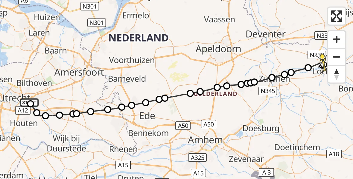 Routekaart van de vlucht: Lifeliner 3 naar Laren