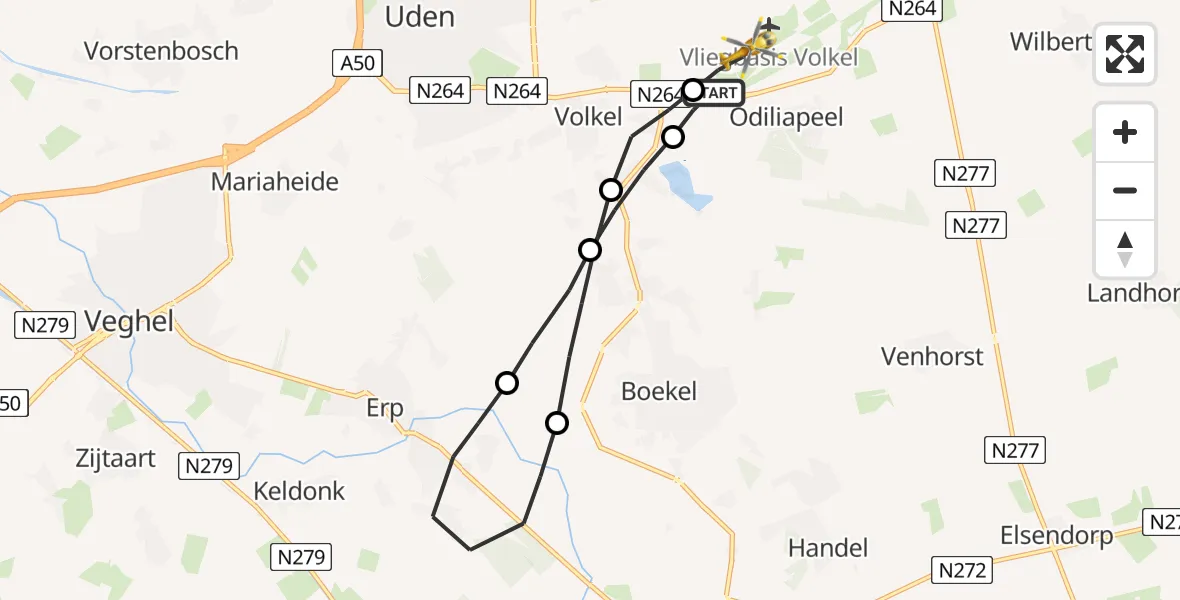 Vluchtroute Traumahelikopter Vliegbasis Volkel - Vliegbasis Volkel, 15 februari 2023, 07:22