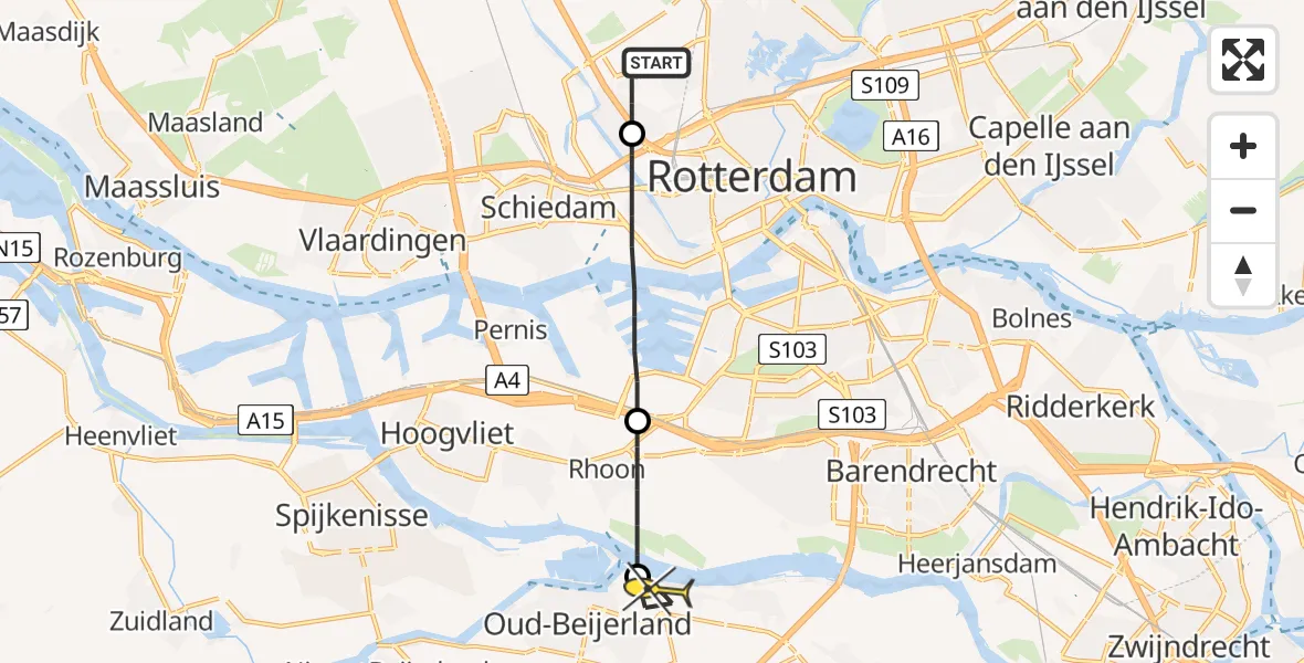 Routekaart van de vlucht: Lifeliner 2 naar Oud-Beijerland