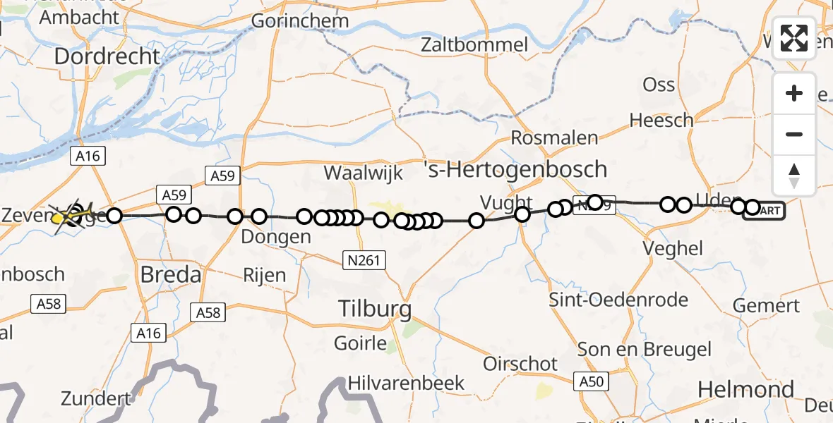 Routekaart van de vlucht: Lifeliner 3 naar Zevenbergen