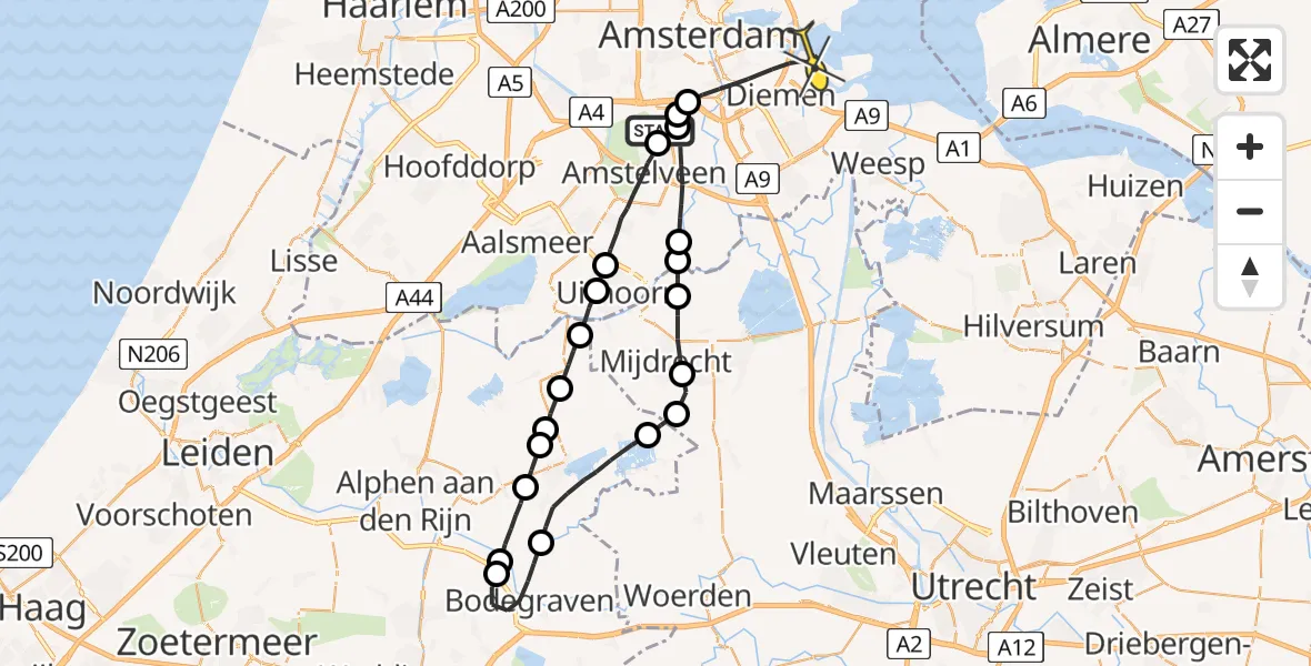 Routekaart van de vlucht: Lifeliner 1 naar Amsterdam